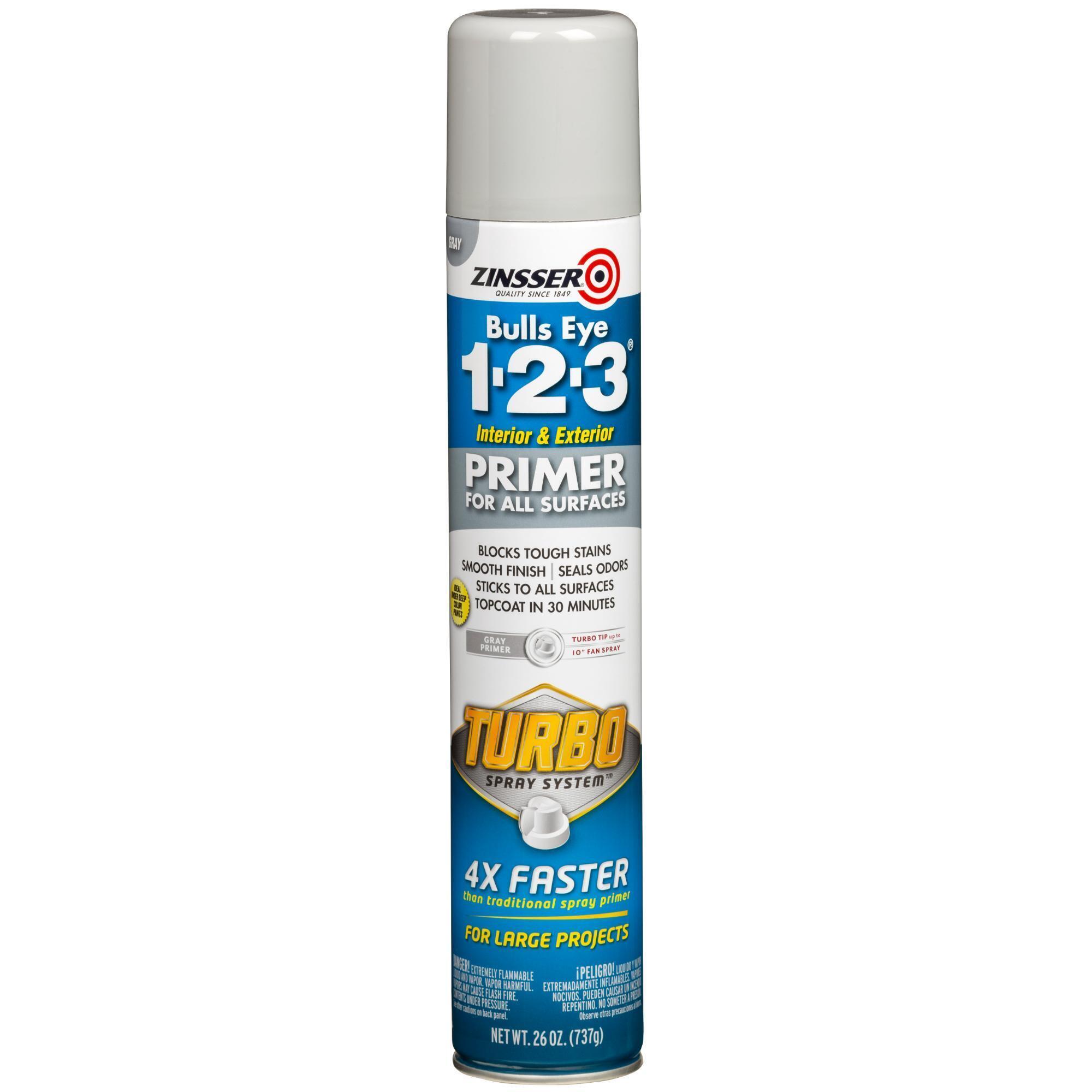 Zinsser Bulls Eye 1-2-3 Primer with Turbo Spray System, Gray, 26 Oz. Cans, 6 PK, Model# 343746DS
